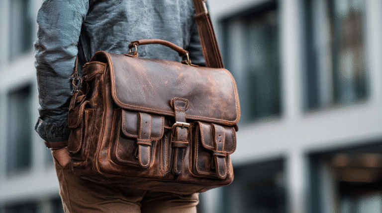 mężczyzna z torbą na ramię